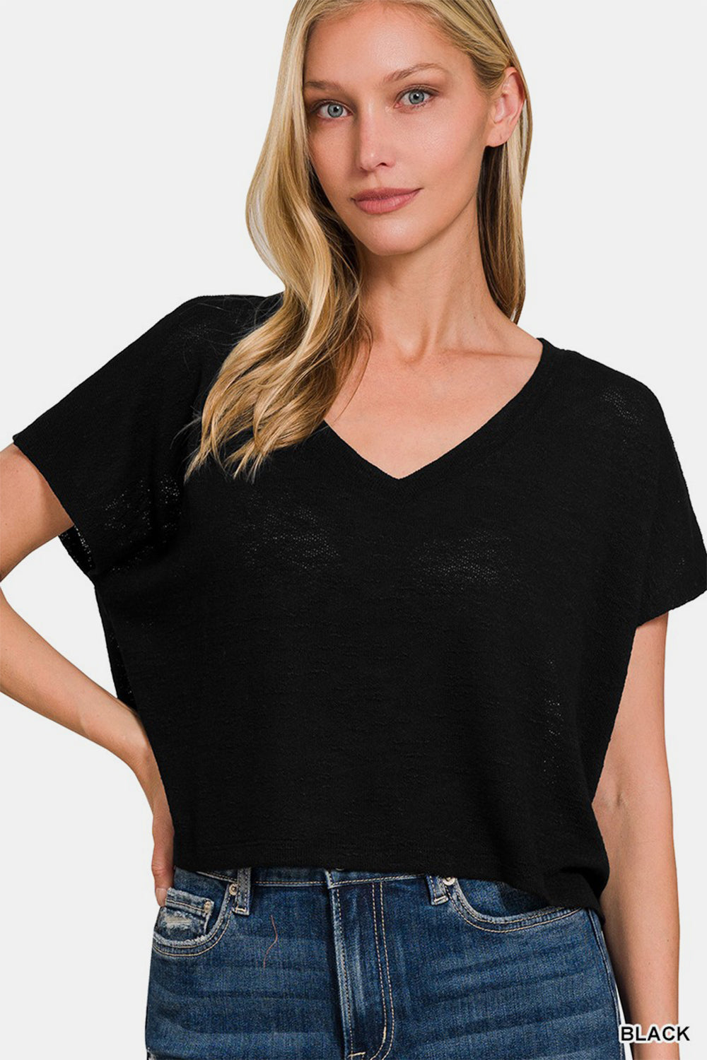 Zenana V-Neck Short Sleeve Crop T-Shirt - OW *FINAL SALE*
