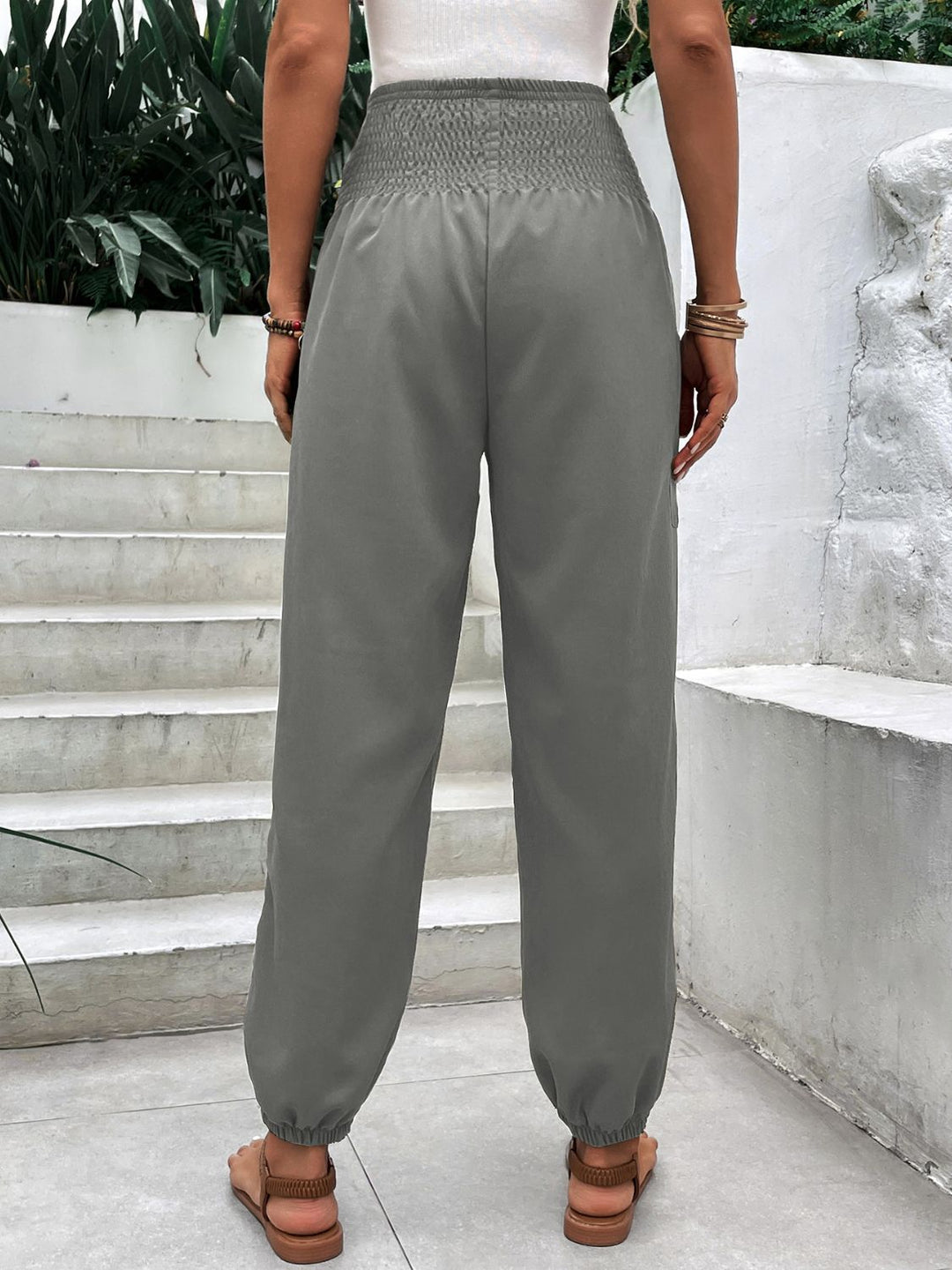 Smocked High Rise Joggers with Pockets