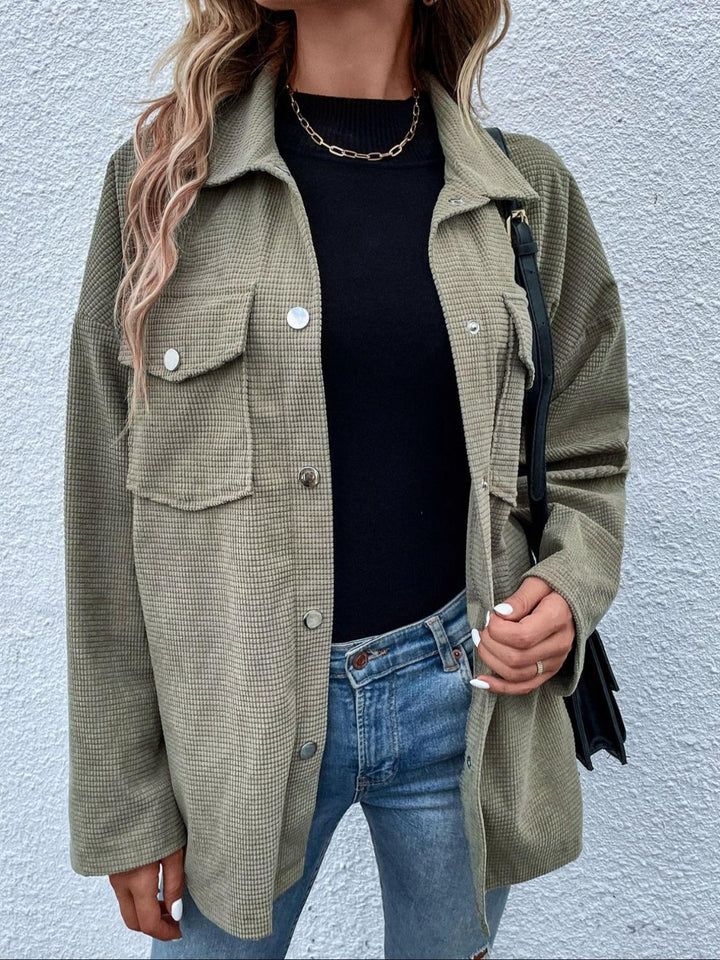 Snap Down Collared Neck Drop Shoulder Jacket