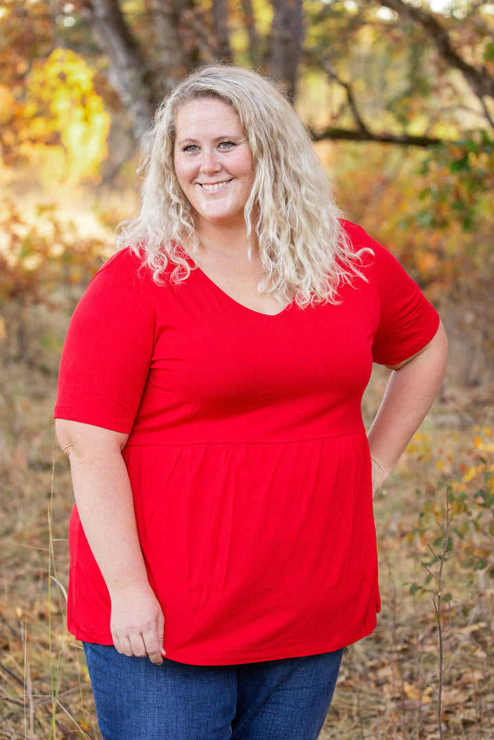 IN STOCK Sarah Ruffle Short Sleeve - Red