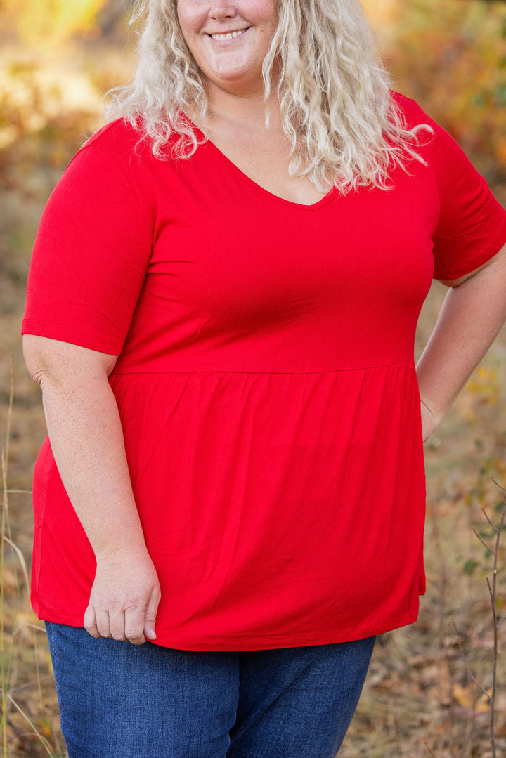 IN STOCK Sarah Ruffle Short Sleeve - Red