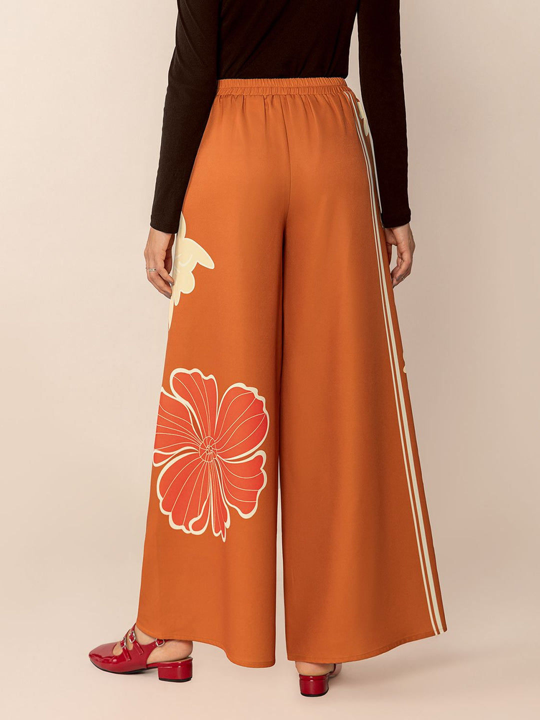 Printed Elastic Waist Wide Leg Pants