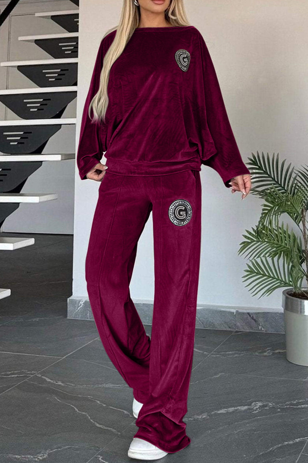 Full Size Boat Neck Long Sleeve Top and Pants Set