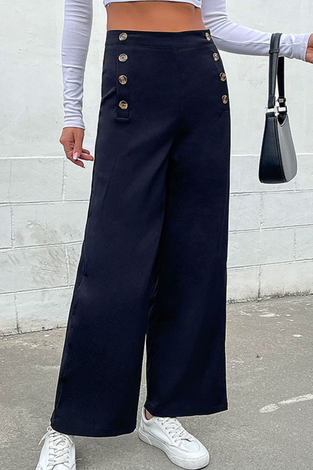 Perfee Double-Breasted Wide Leg Pants