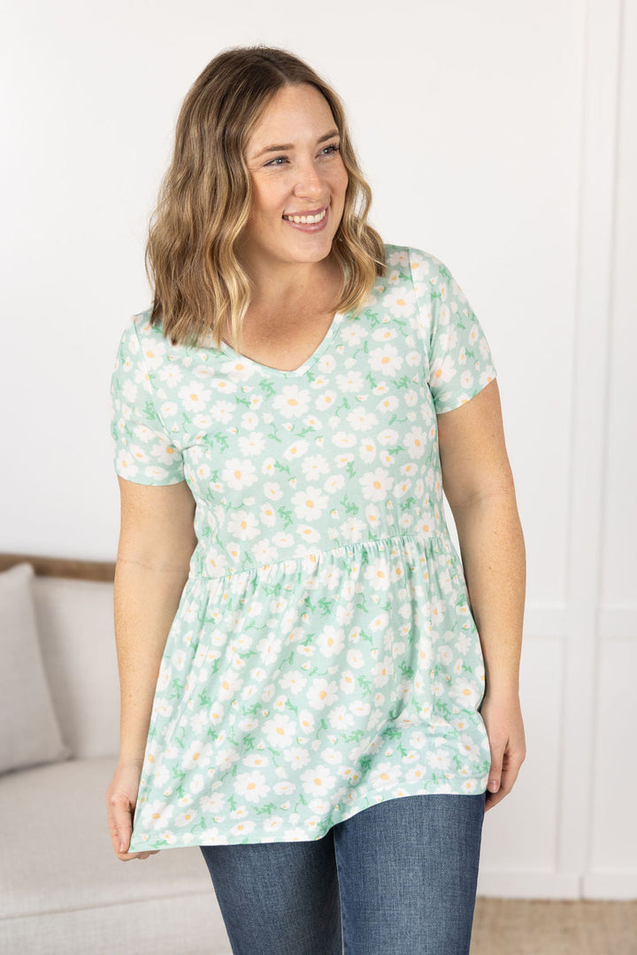 IN STOCK Sarah Ruffle Short Sleeve - Green Floral