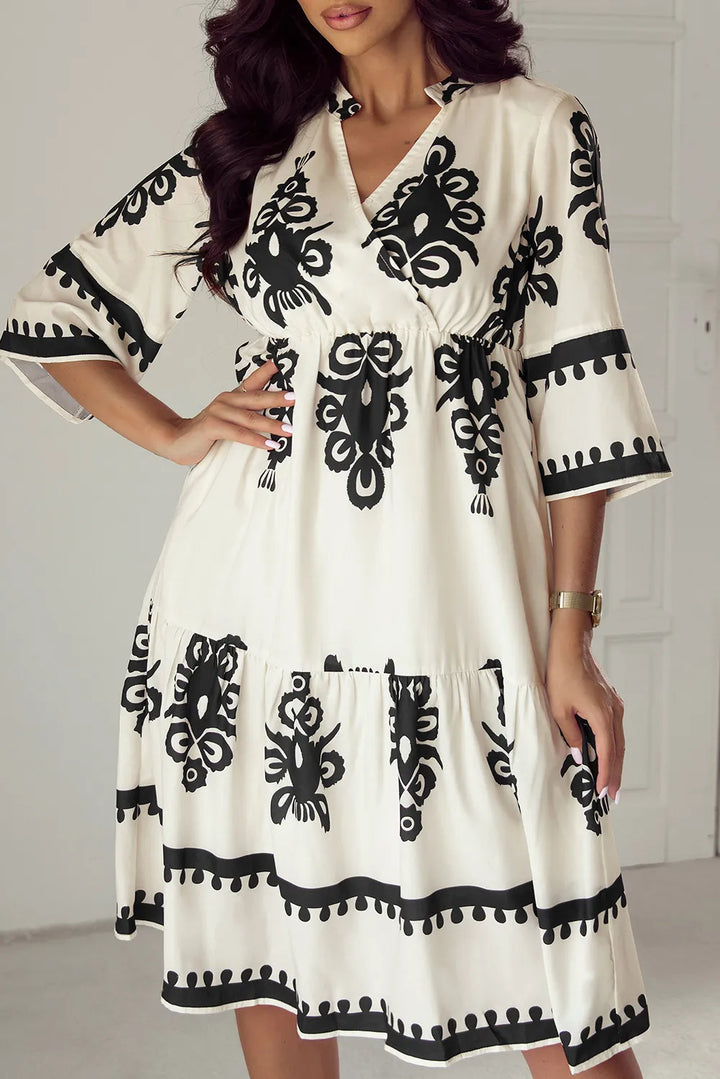 Printed Half Sleeve Knee Length Dress