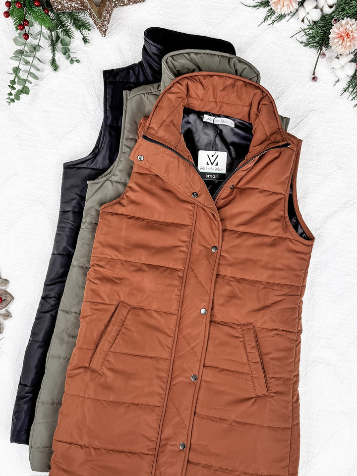 IN STOCK Harlow Long Vest - Olive