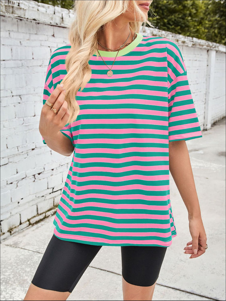 Lovelet Striped Round Neck Half Sleeve T-Shirt