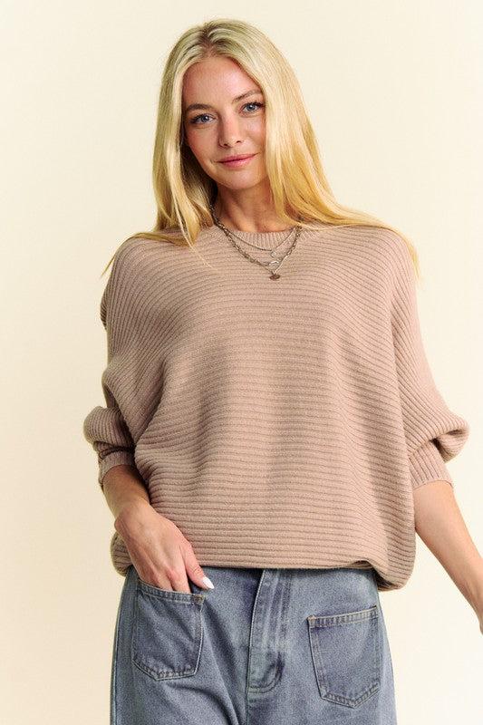 Davi & Dani Round Neck Batwing Sleeve Sweater