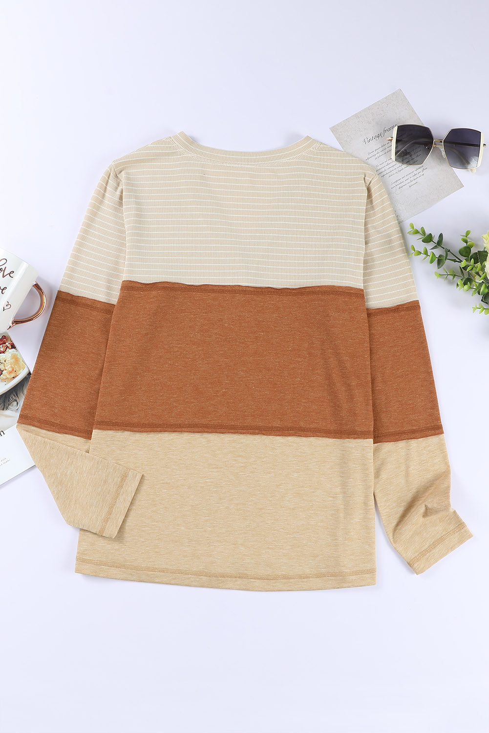 Color Block V-Neck Long Sleeve Top