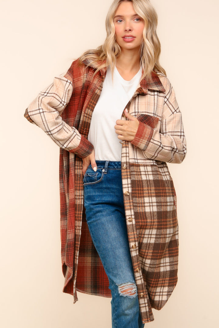 Flannel Plaid Oversized Shacket with Pockets