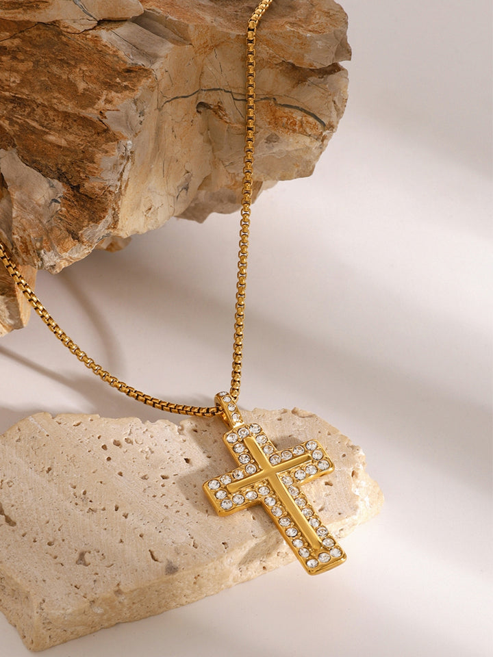 18K Gold-Plated Inlaid Zircon Cross Necklace