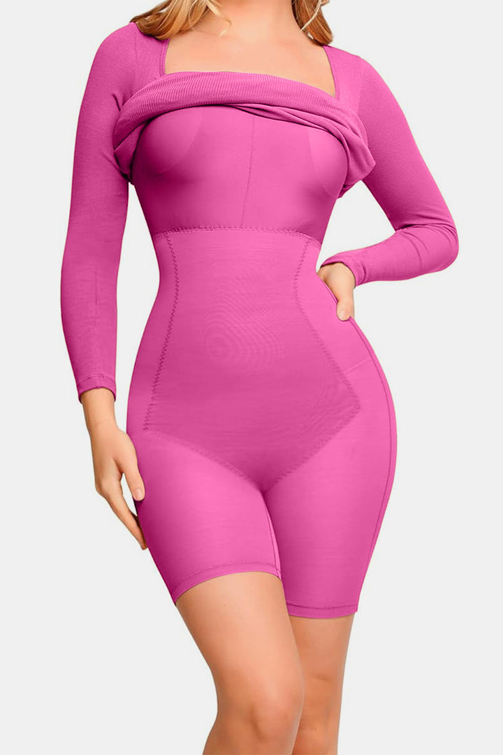 Long Sleeve Dress Square Neck Full Size Built-In Shapewear