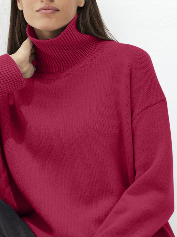 Turtleneck Drop Shoulder Long Sleeve Sweater