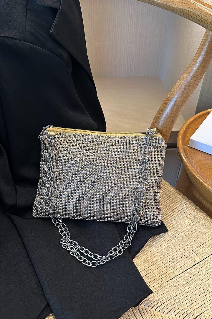 Rhinestone Polyester Chain Crossbody Bag