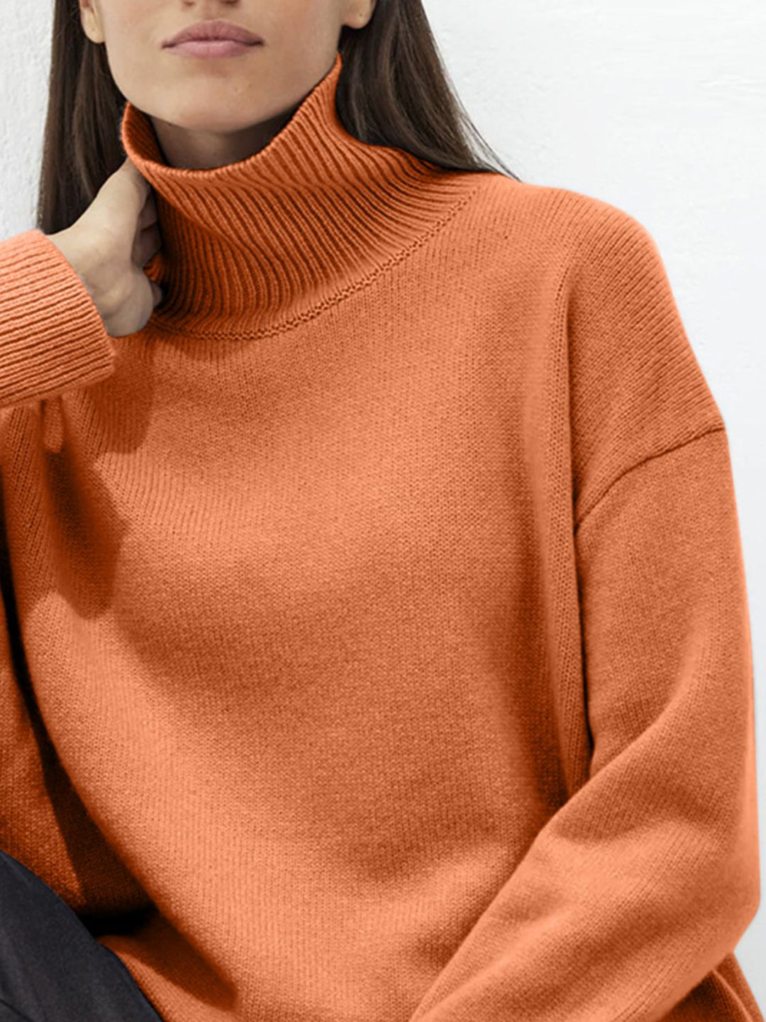 Turtleneck Drop Shoulder Long Sleeve Sweater