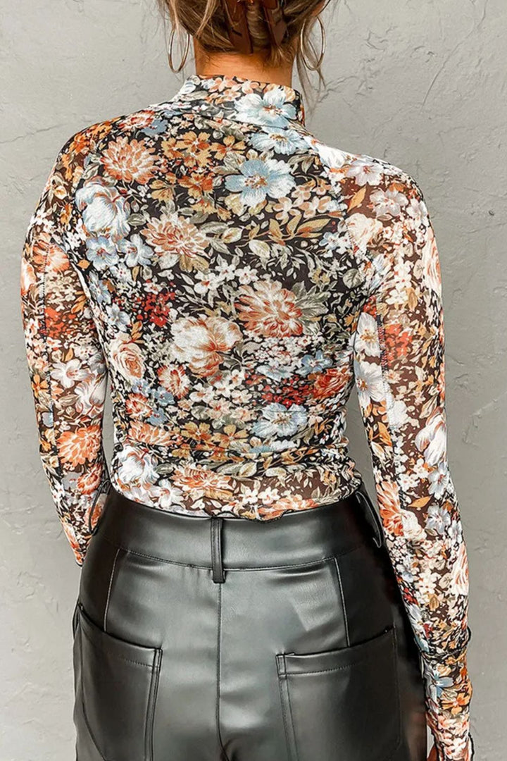 Floral Mock Neck Long Sleeve Top