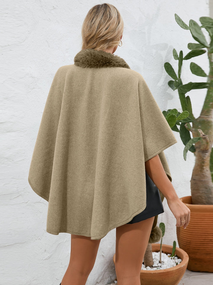 Fuzzy Trim Open Front Poncho