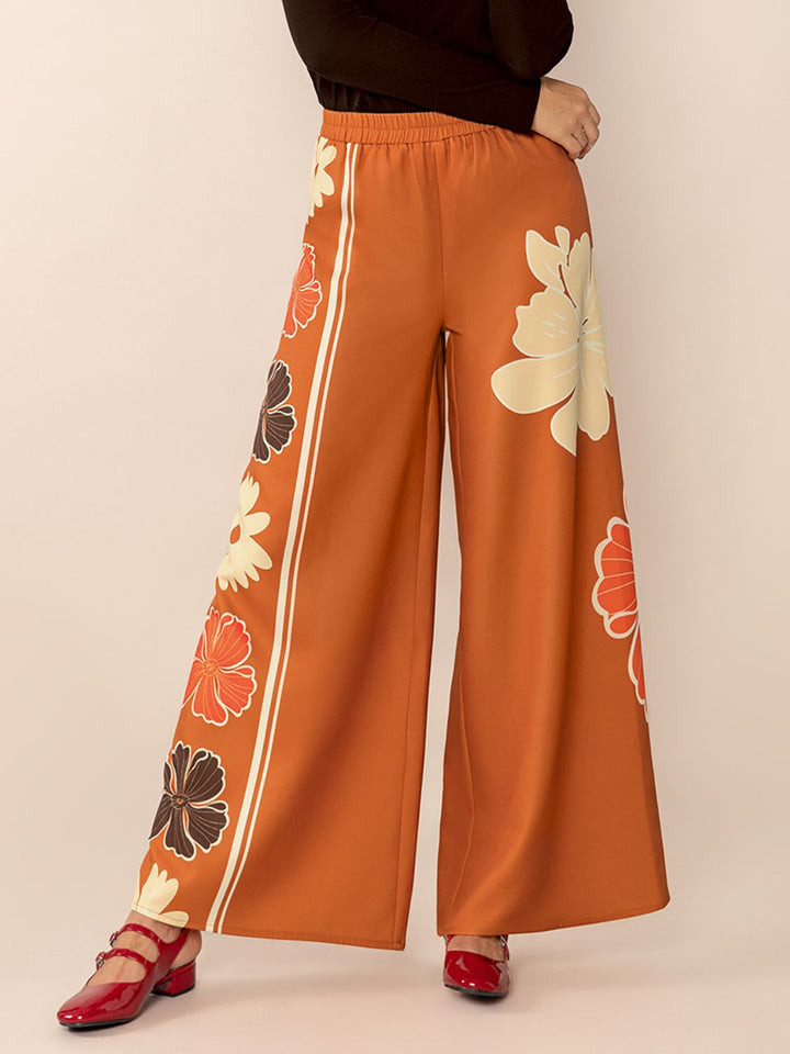 Printed Elastic Waist Wide Leg Pants