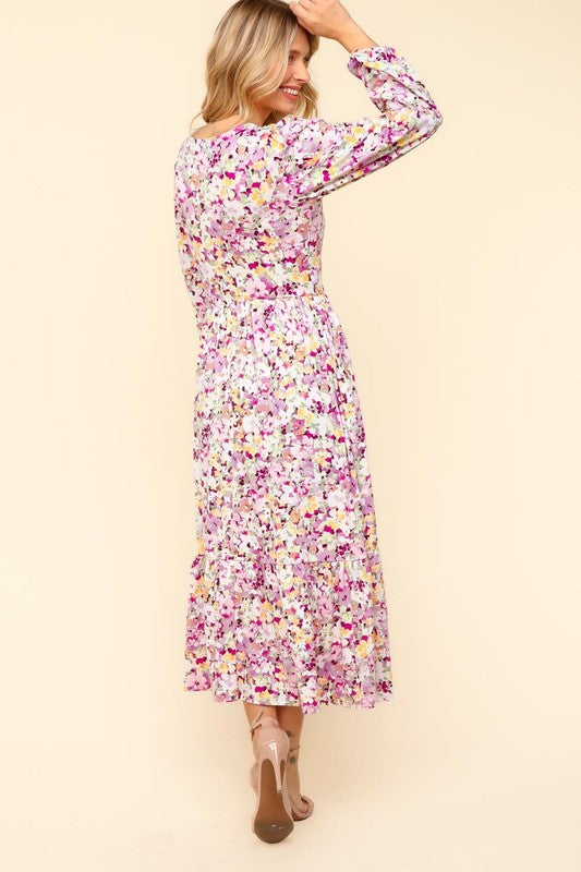 Haptics Full Size Floral V-Neck Long Sleeve Dress with Side Pockets