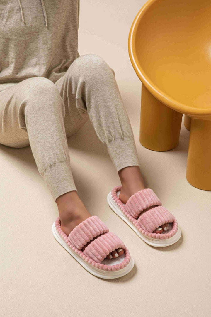 Open Toe Fluff Platform Slippers