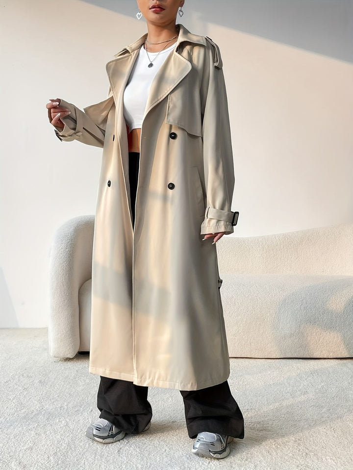 Collared Neck Long Sleeve Longline Trench Coat