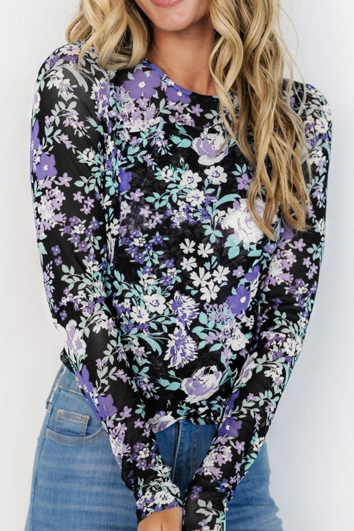 Floral Round Neck Long Sleeve T-Shirt