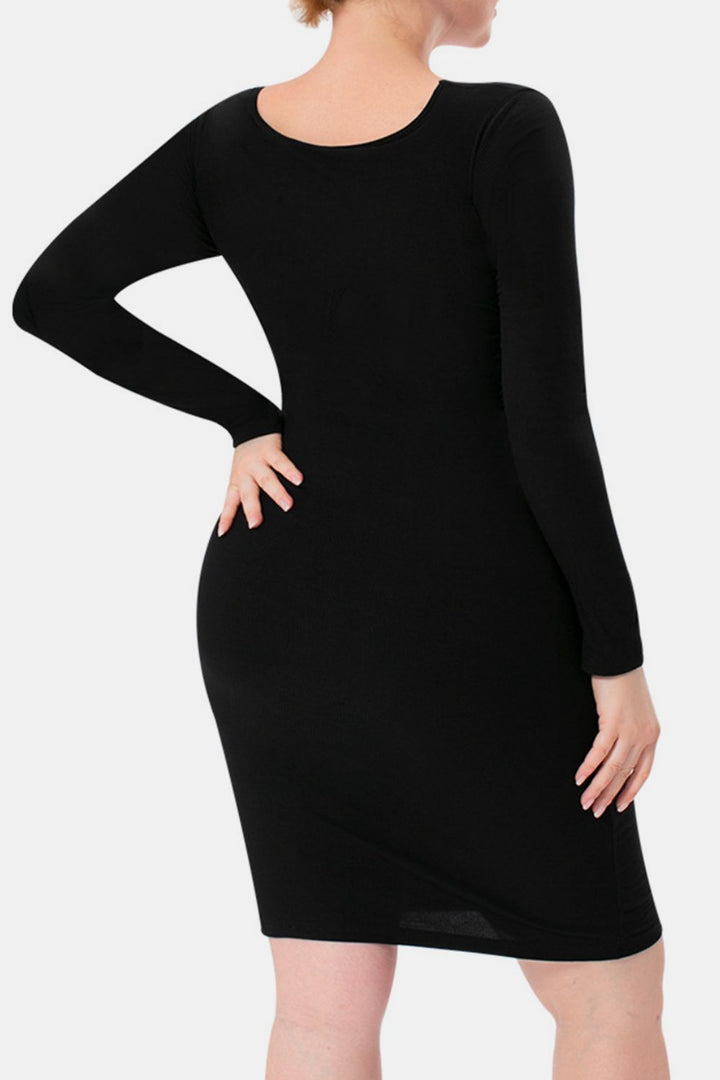 Long Sleeve Dress Square Neck Full Size Built-In Shapewear