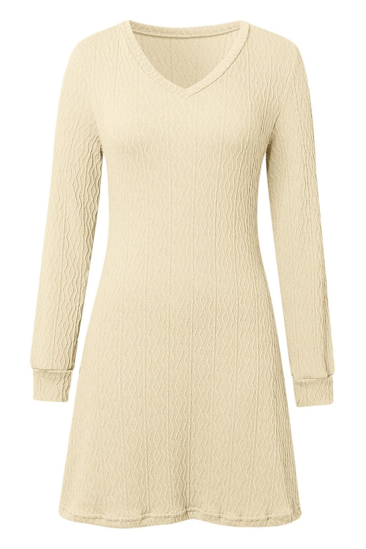 Texture V-Neck Long Sleeve Dress