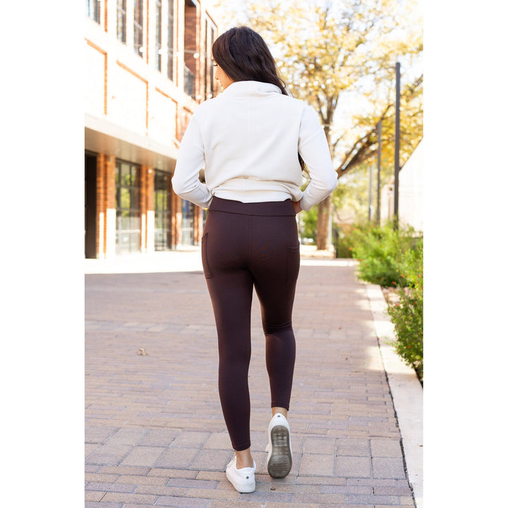 * OW BROWN FLEECE FULL-LENGTH Leggings with POCKETS