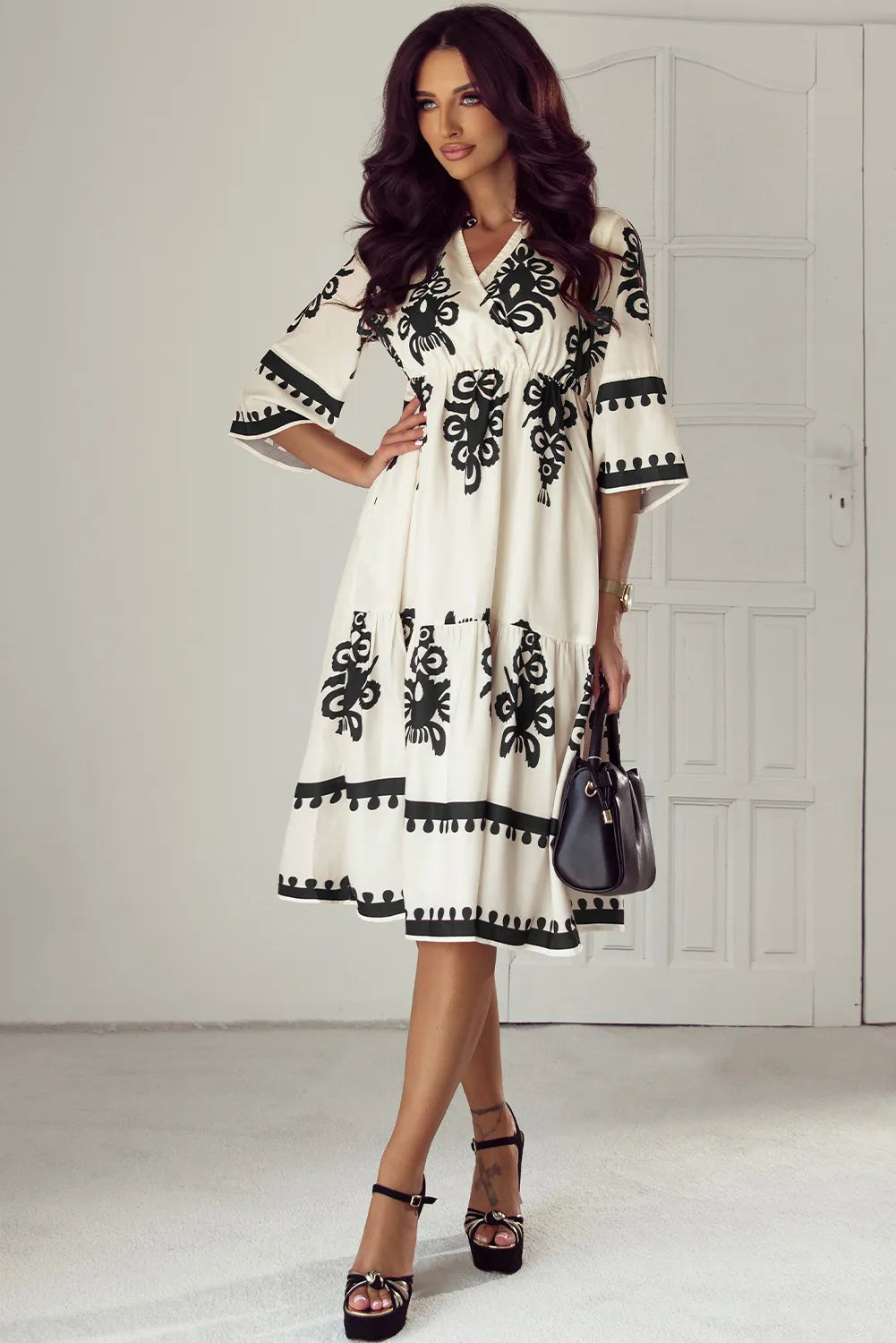 Printed Half Sleeve Knee Length Dress