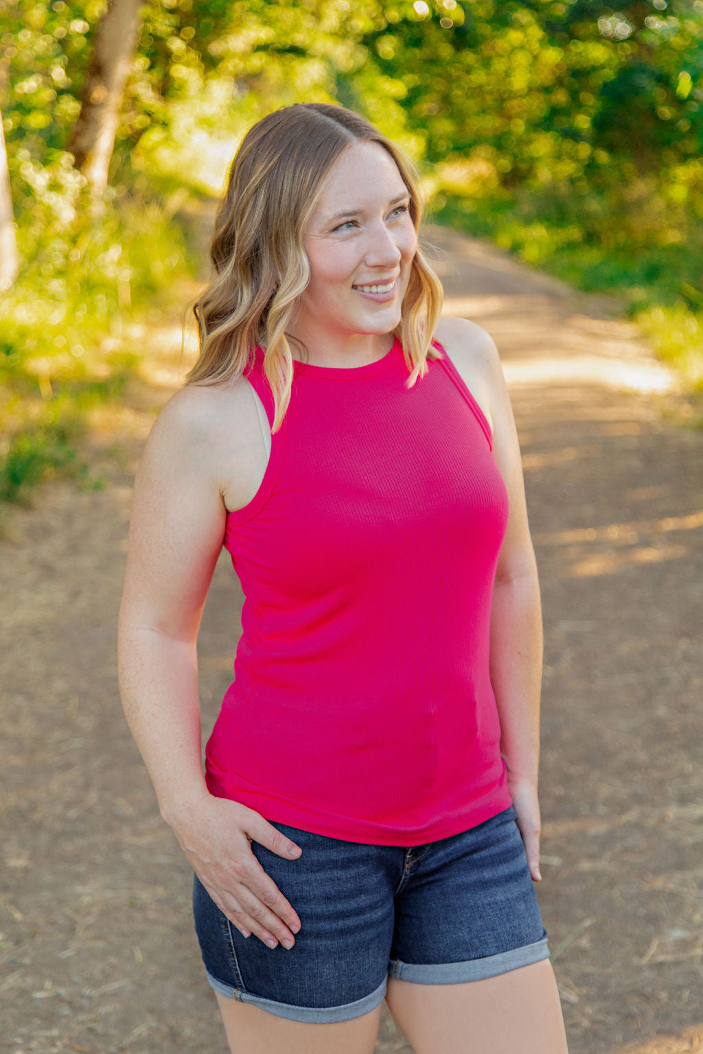 IN STOCK Tara Ribbed Tank - Hot Pink