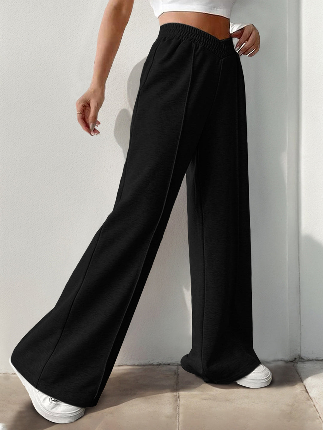 Elastic Waist Wide Leg Pants