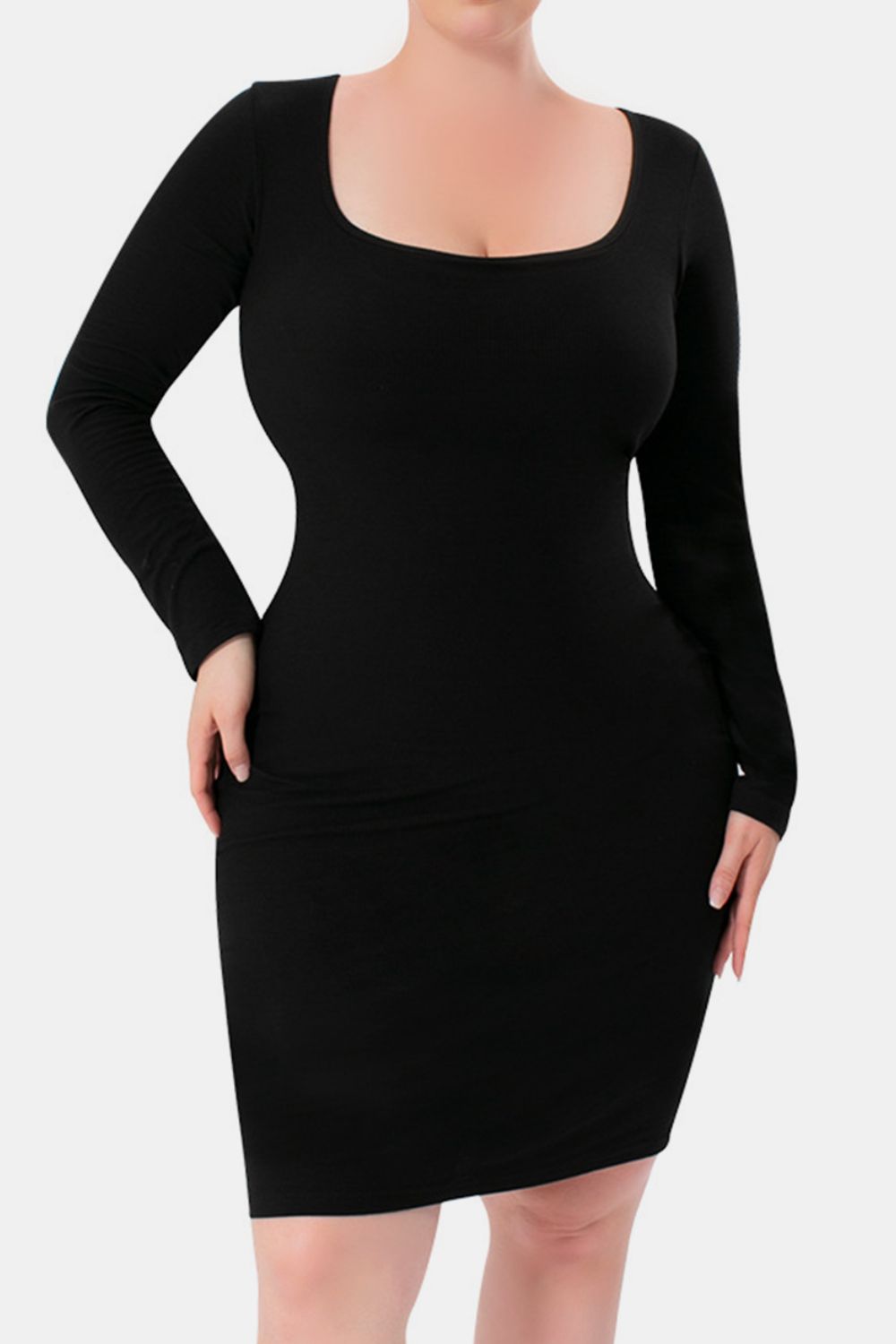 Long Sleeve Dress Square Neck Full Size Built-In Shapewear