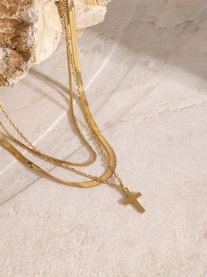 18K Gold-Plated Three-Layered Cross Necklace