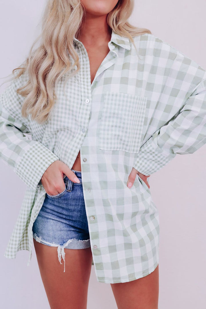 Pocketed Plaid Collared Neck Long Sleeve Shirt