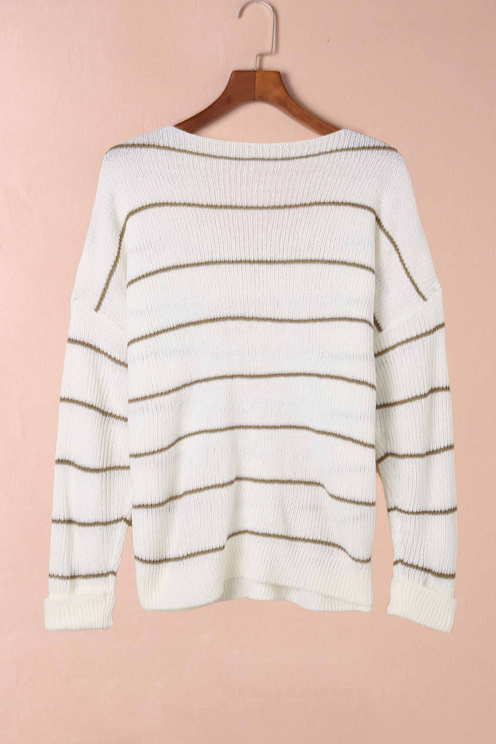 Striped V-Neck Drop Shoulder Sweater