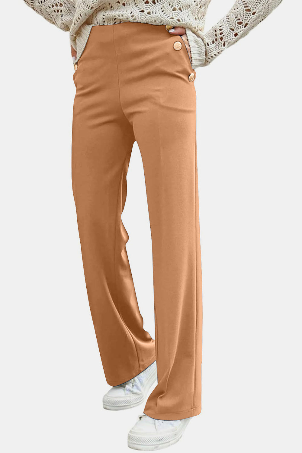 Decorative Button High Rise Pants