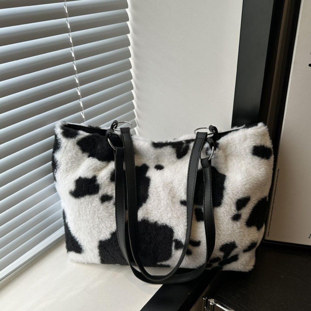 Cow Print Furry Tote Bag