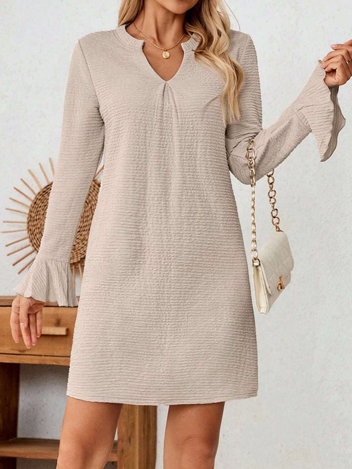 Notched Flare Sleeve Mini Dress