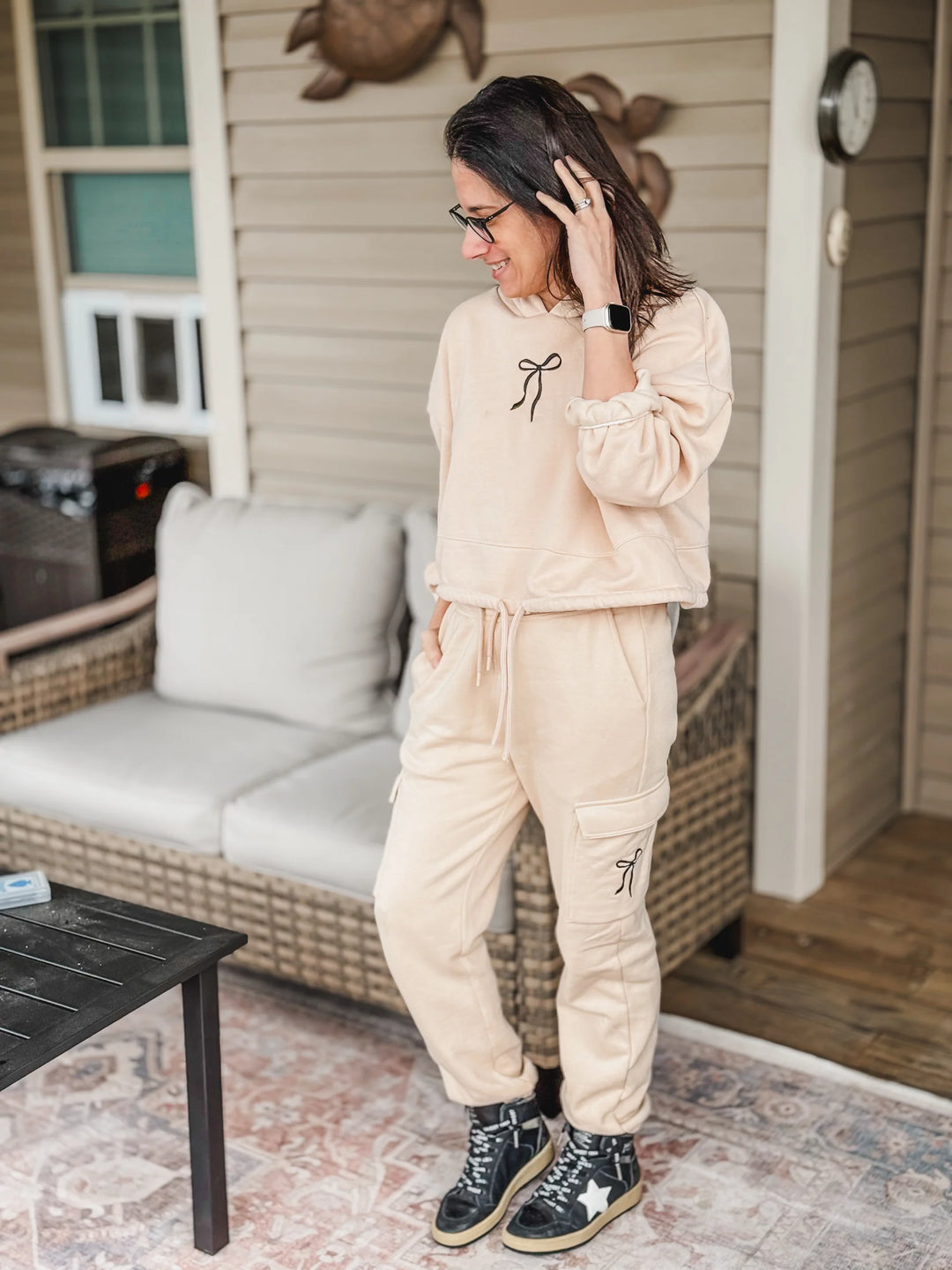 EMBROIDERED COQUETTE CARGO SWEATPANTS