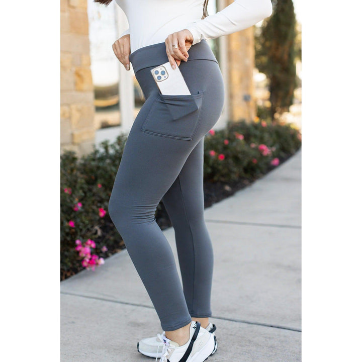 * OW CHARCOAL FLEECE FULL-LENGTH Leggings with POCKETS- BEST SELLER!