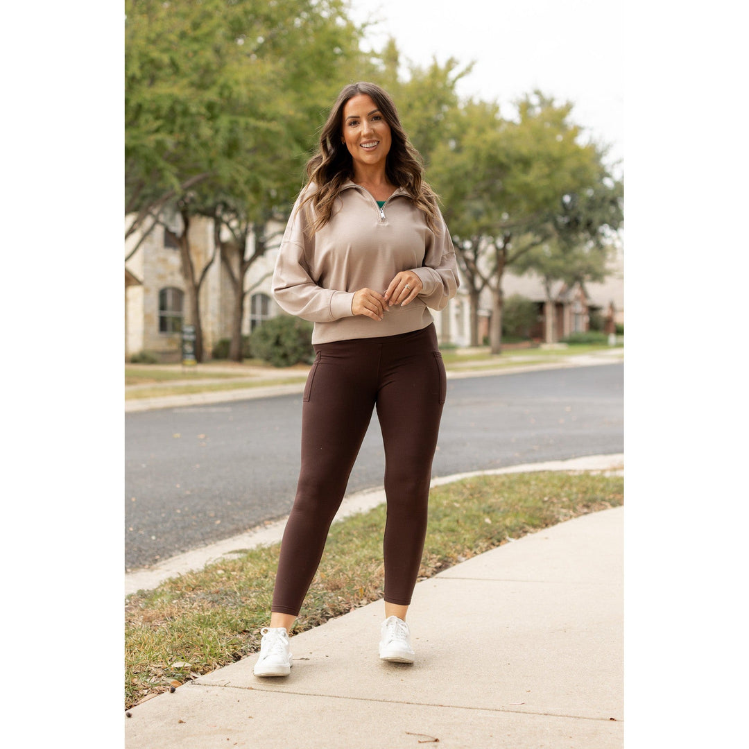 * OW BROWN FLEECE FULL-LENGTH Leggings with POCKETS