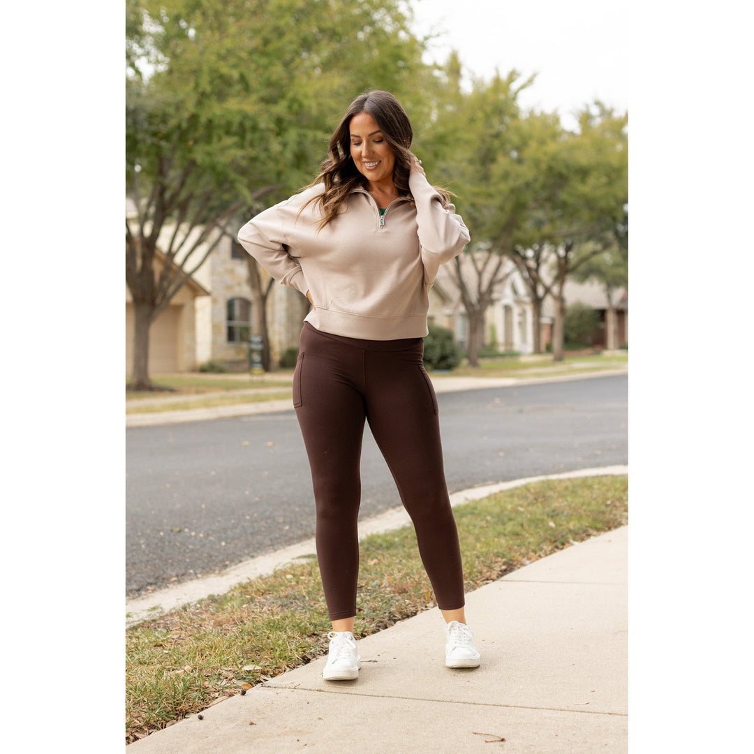 * OW BROWN FLEECE FULL-LENGTH Leggings with POCKETS