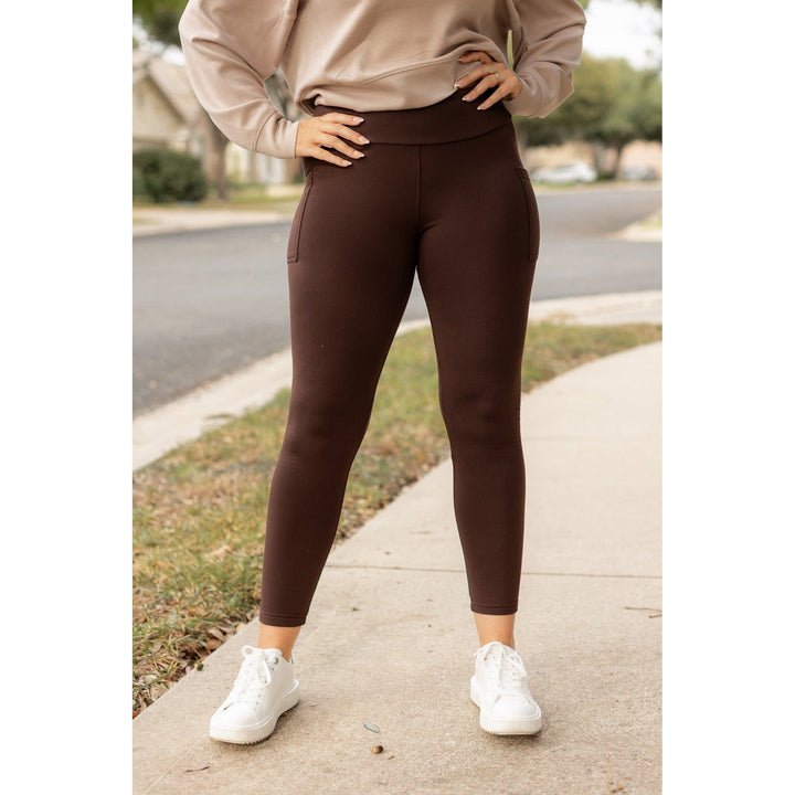 * OW BROWN FLEECE FULL-LENGTH Leggings with POCKETS