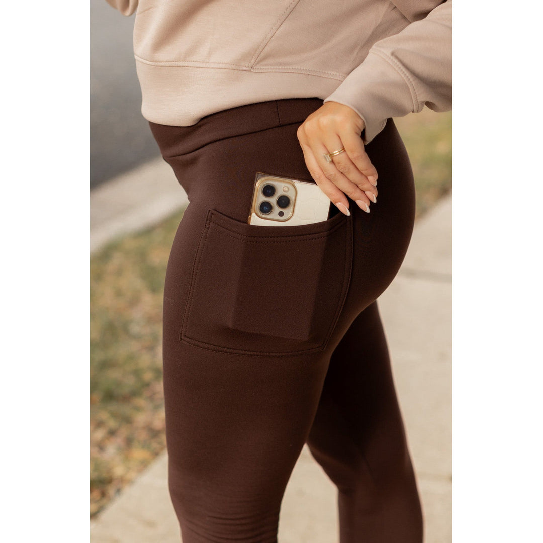 * OW BROWN FLEECE FULL-LENGTH Leggings with POCKETS