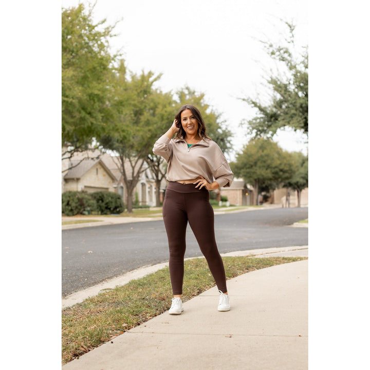 BROWN Crossover Full Length Leggings with Pockets - Luxe Leggings by Julia Rose®