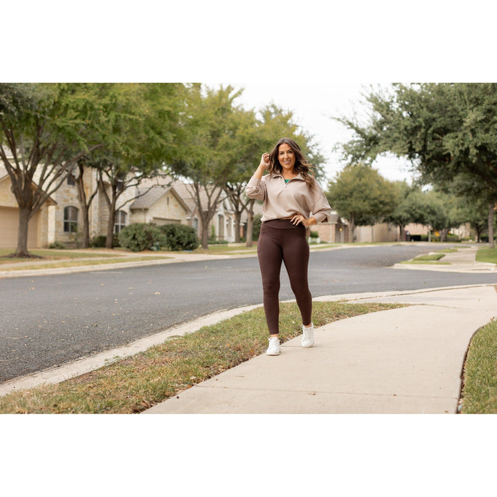 BROWN Crossover Full Length Leggings with Pockets - Luxe Leggings by Julia Rose®