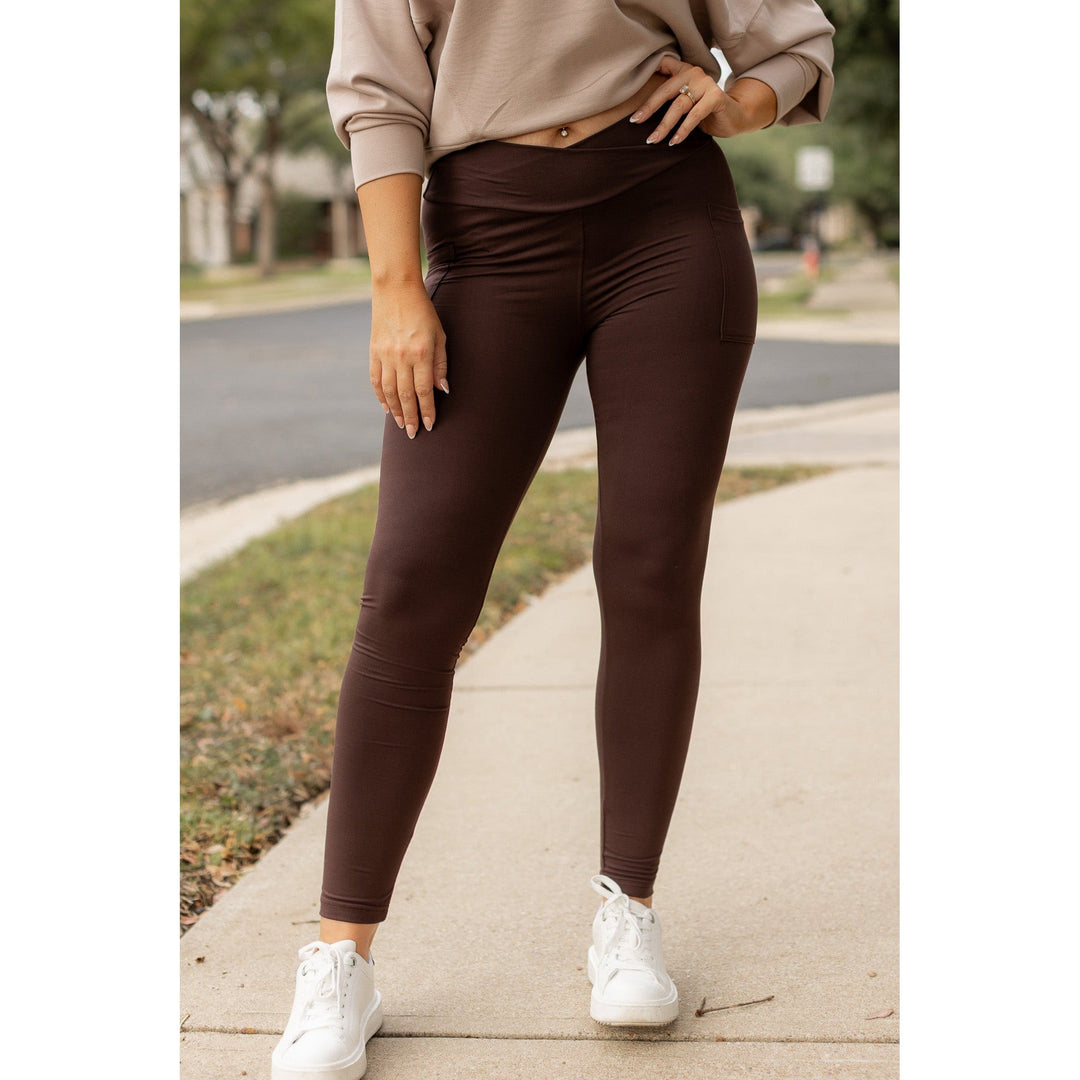 BROWN Crossover Full Length Leggings with Pockets - Luxe Leggings by Julia Rose®