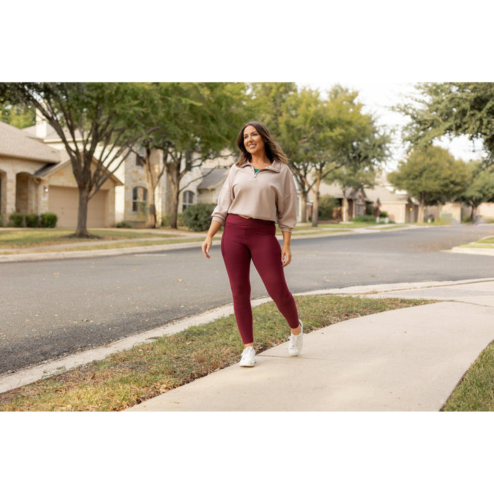 MAROON Crossover Full Length Leggings with Pockets  - Luxe Leggings by Julia Rose®